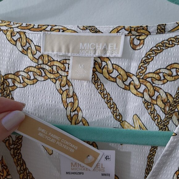 Michael Kors Women's Short Sleeve Logo Chain Ring Top - Picture 6 of 7